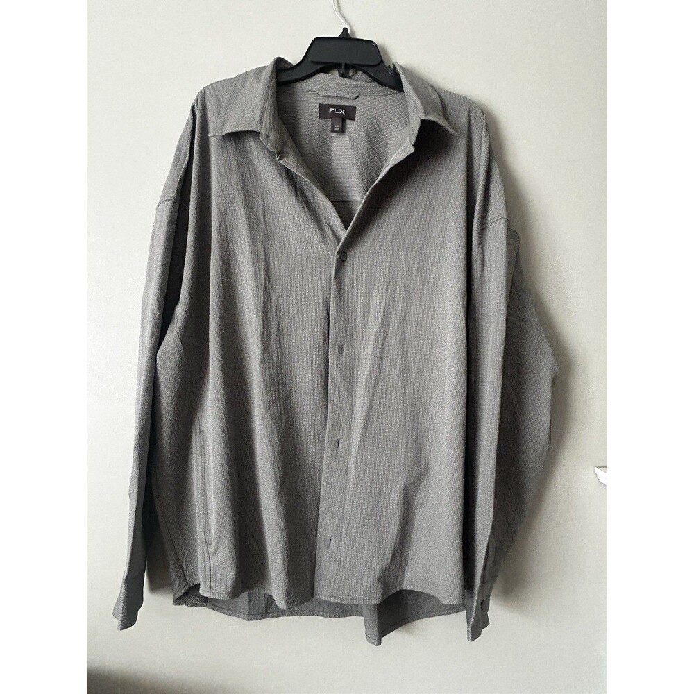 FLX brand gray textured long-sleeve button-up shirt oversized fit Men’s XXL
